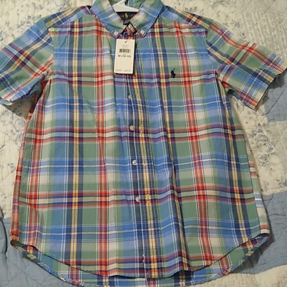 Ralph Lauren polo multicolor shirt short sleeve boys size M 10-12 New